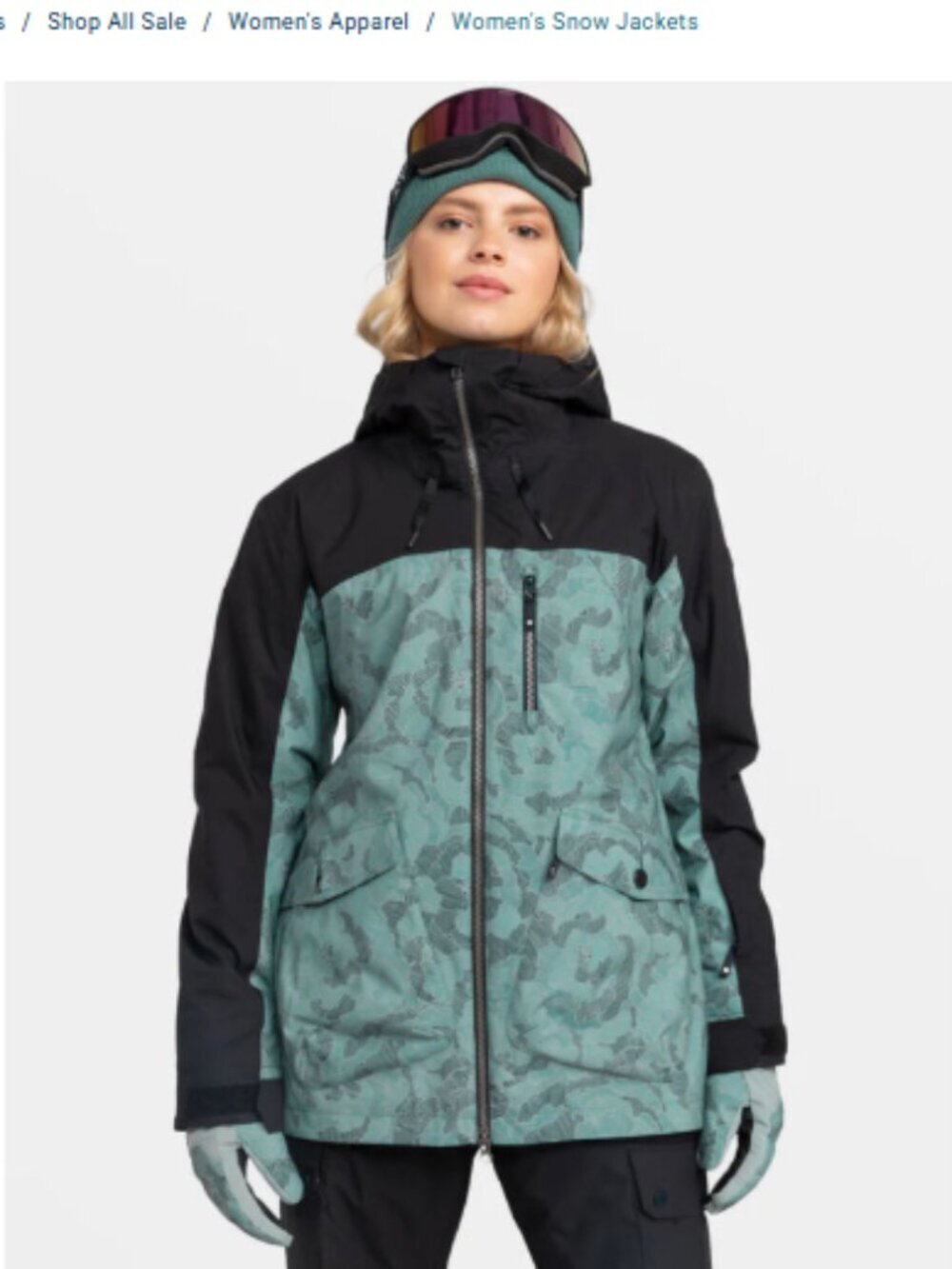 Roxy Women's Medium Stated Snow Jacket Ski Snowboard NWT Green Teal Fixed Hood